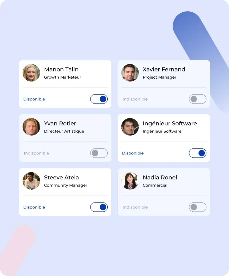 L'application Muzzo : la sélection des chasseurs de tête disponibles pour votre mission.
